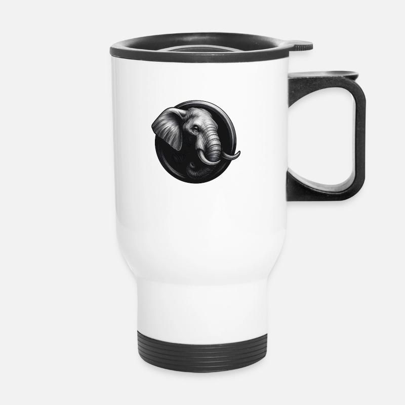 Elephant Animal Head Design in Emblem - Thermal mug with handle - white