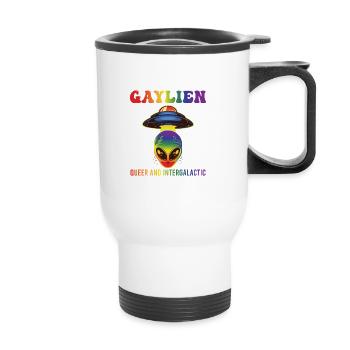 Gender Lesben, Schwule, Trans, Queer Regenbogen - Thermobecher mit Tragegriff - Weiß - Vorne