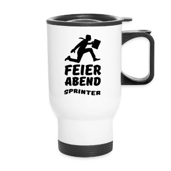Feierabend Sprinter Geschenk Arbeit Büro - Thermobecher mit Tragegriff - Weiß - Vorne