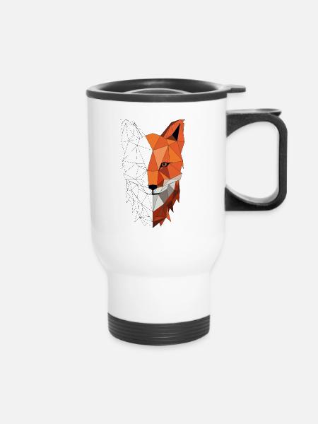 Fuchs Low Poly - Thermobecher mit Tragegriff - Weiß