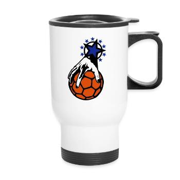 handball ball hand grip hand mano - Thermal mug with handle - white - Front