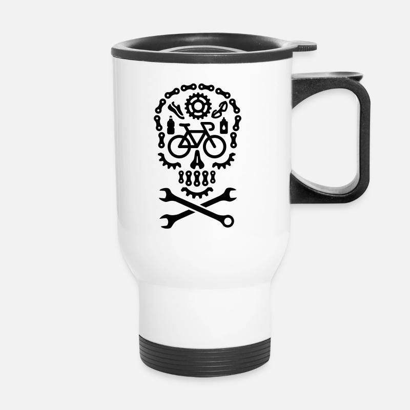 Halloween bicycle racing skull bicycle cycling - Thermal mug with handle - white