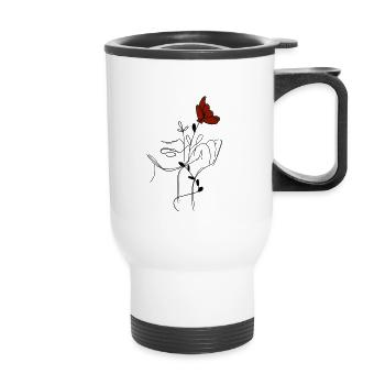 flowery girl - Thermal mug with handle - white - Front