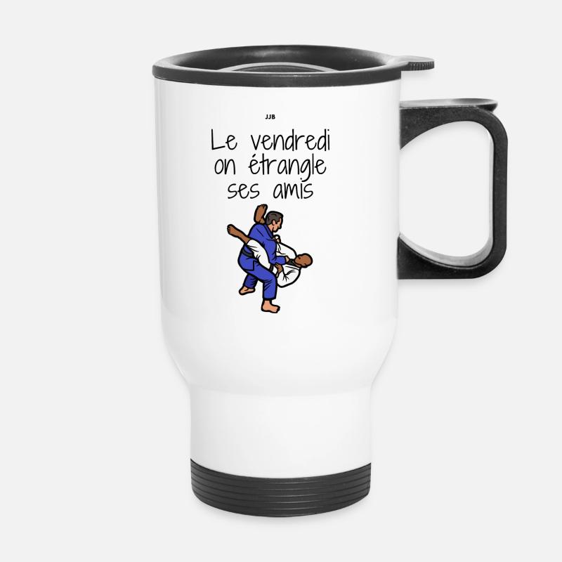 Le vendredi on étrangle ses amis - jjb - Tasse isotherme avec poignée - blanc