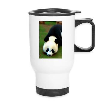 Panda coole Porträtzeichnung Nahaufnahme cool - Thermobecher mit Tragegriff - Weiß - Vorne