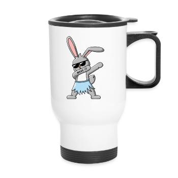 Dabbing Hase mit Hawaii Rock Design Geschenkidee - Thermobecher mit Tragegriff - Weiß - Vorne
