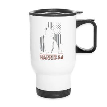 Kamala Harris 24 Cat Lady Supporter - Thermobecher mit Tragegriff - Weiß - Vorne