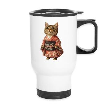 Japanese Cute Cat lover shirt, Bags, Shirt, Tank - Thermal mug with handle - white - Front