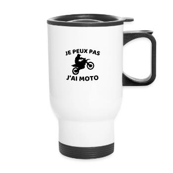 je peux pas j'ai moto - Tasse isotherme avec poignée - blanc - Devant