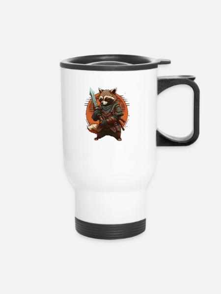 Samurai-Waschbär - Thermobecher mit Tragegriff - Weiß