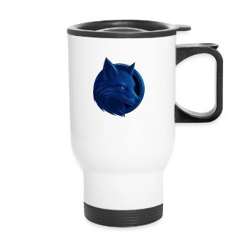 Blauer Fuchs Tierkopf Design in Emblemoptik - Thermobecher mit Tragegriff - Weiß - Vorne