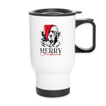 Santa LANDSEER Merry Christmas Hunde Hund Wilsigns - Thermobecher mit Tragegriff - Weiß - Vorne