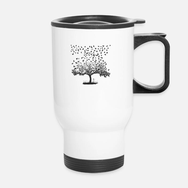 Crows in a tree - Thermal mug with handle - white