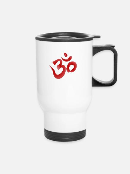 Om Red curved - Thermal mug with handle - white