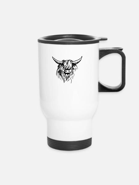 scottish highlander 03 black and white - Thermal mug with handle - white