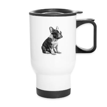 Franz Bulldogge Gescheckt (Schwarz/Weiss) - Thermobecher mit Tragegriff - Weiß - Vorne