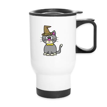 Katze Halloween - Thermobecher mit Tragegriff - Weiß - Vorne
