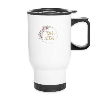 Team Braut -Trauzeugin! Kreis Floral Kranz - Thermobecher mit Tragegriff - Weiß - Vorne