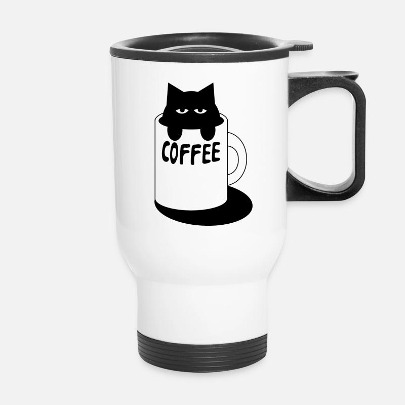 Kaffeekatze, Katze im Kaffeebecher - Thermobecher mit Tragegriff - Weiß
