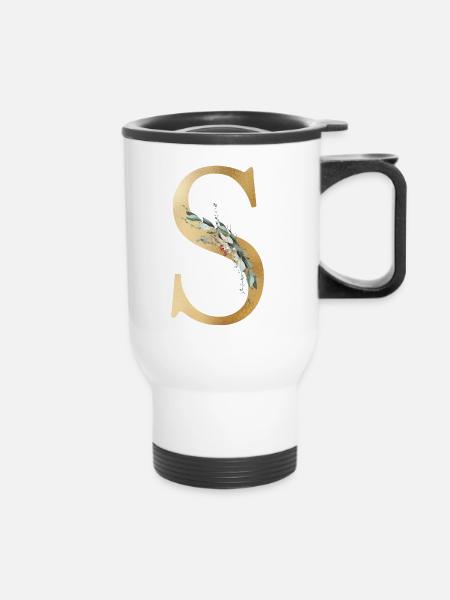 Personalisierbar Monogramm S - Thermobecher mit Tragegriff - Weiß