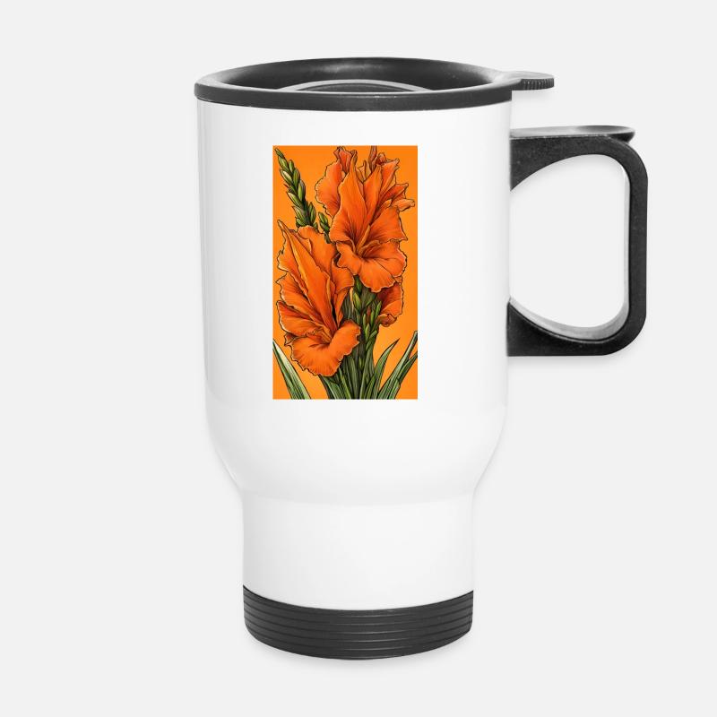 Orange Gladiolus - Thermal mug with handle - white