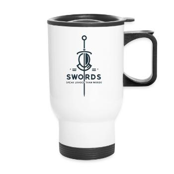 "Swords speak louder than words" - Thermal mug with handle - white - Front