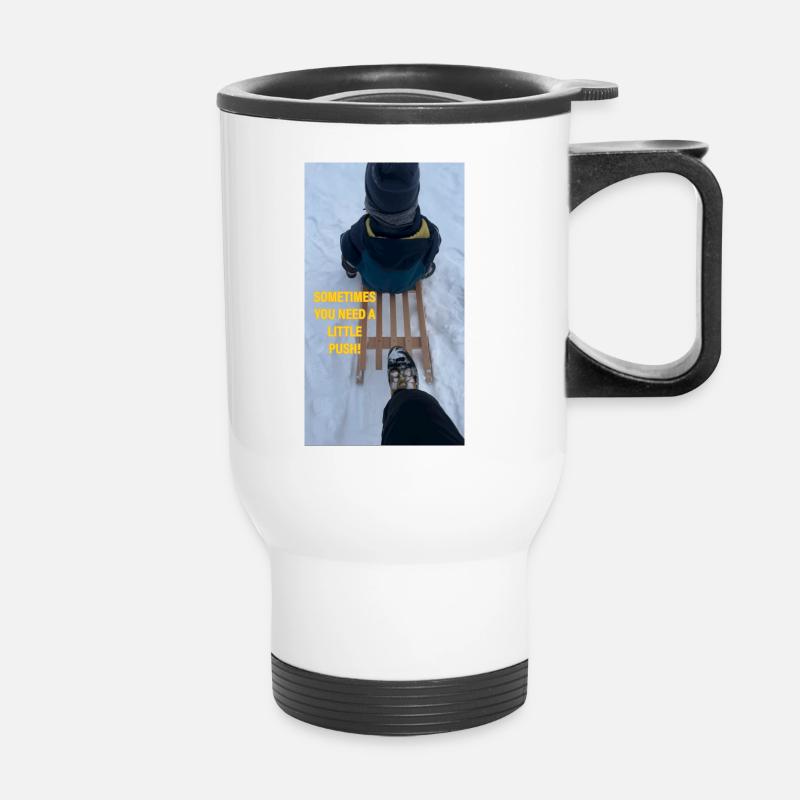 Manchmal braucht man einen kleinen Anstoß! - Thermobecher mit Tragegriff - Weiß