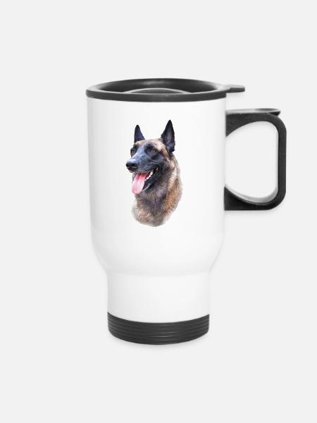 Malinois Hundekopf - Thermobecher mit Tragegriff - Weiß