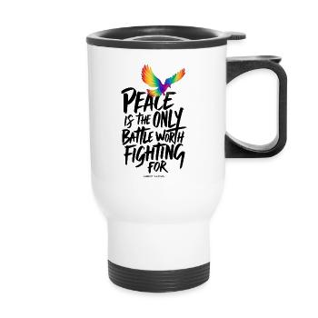 Colombe arc-en-ciel ardente avec texte de paix - Tasse isotherme avec poignée - blanc - Devant
