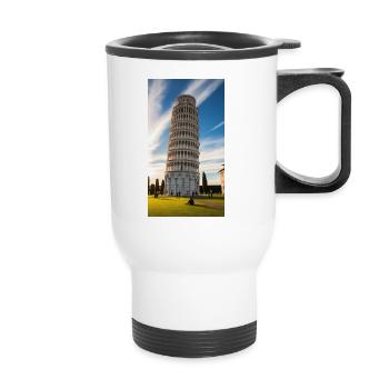 Der Schiefe Turm von Pisa - Thermobecher mit Tragegriff - Weiß - Vorne