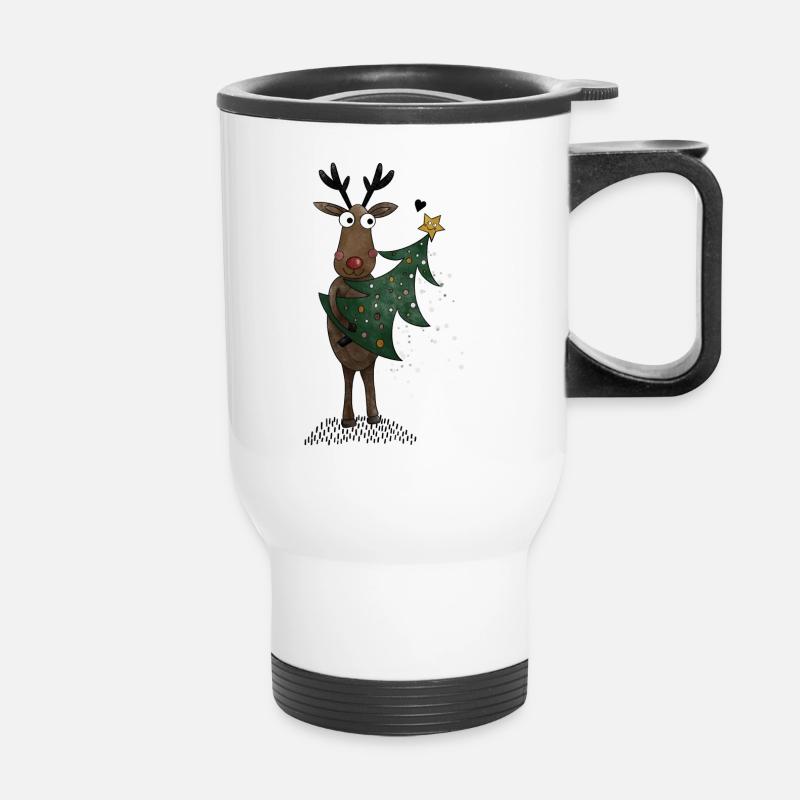 Rentier mit Weihnachtsbaum - Thermobecher mit Tragegriff - Weiß