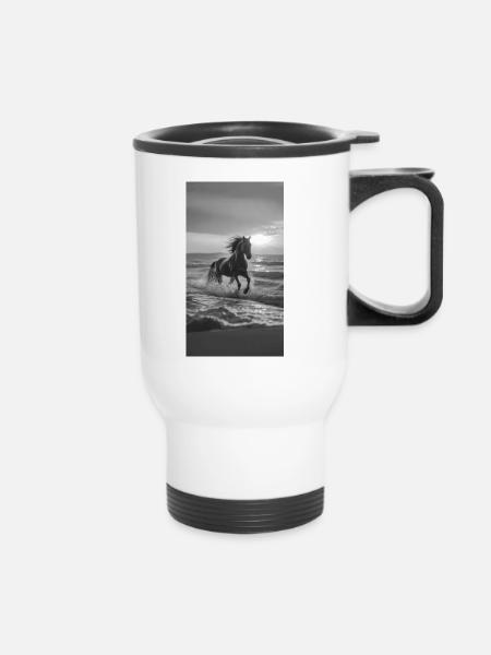 Pferd am Strand - Thermobecher mit Tragegriff - Weiß