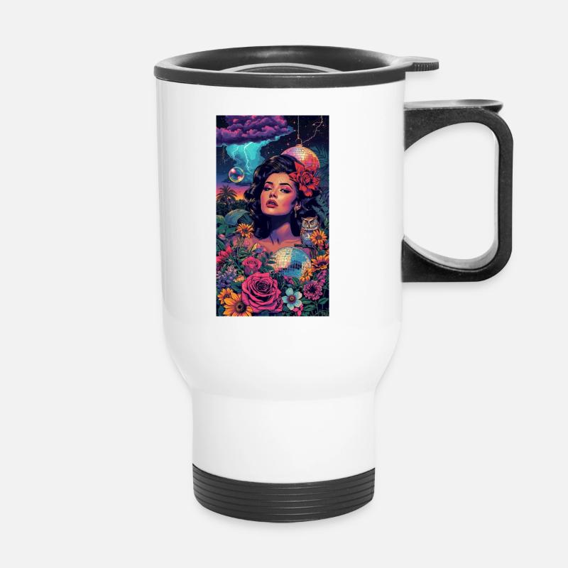 Neon-Blumensirene - Thermobecher mit Tragegriff - Weiß