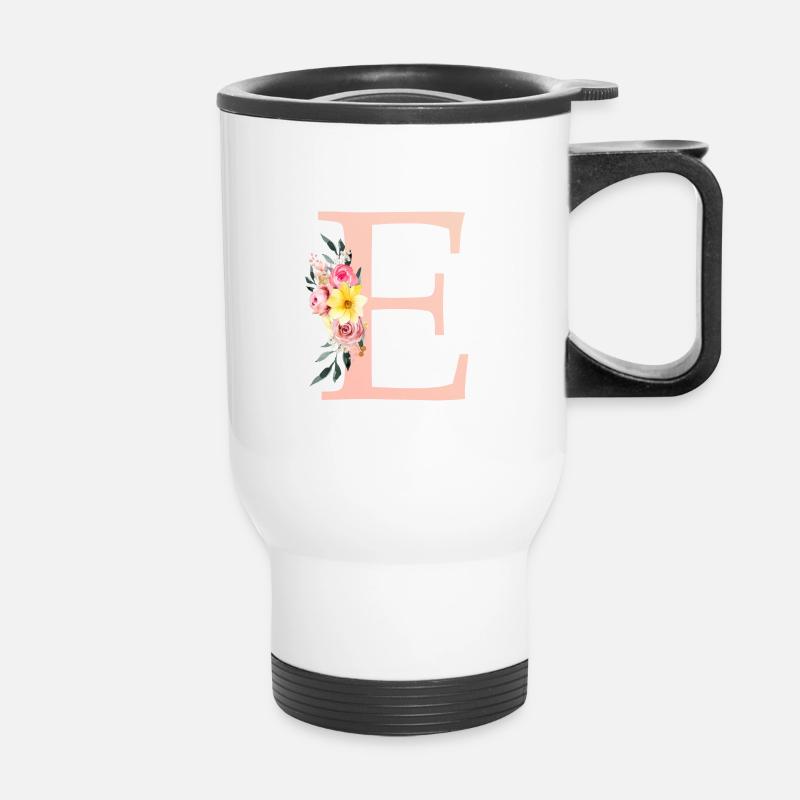 E Monogram Floral - Thermal mug with handle - white