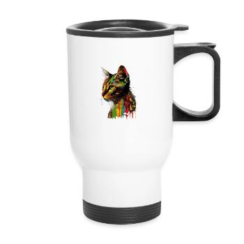 Abyssinian Cat Colorful Gaze - Thermobecher mit Tragegriff - Weiß - Vorne