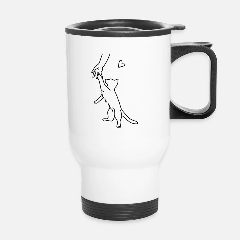 Cat play hand love - Thermal mug with handle - white