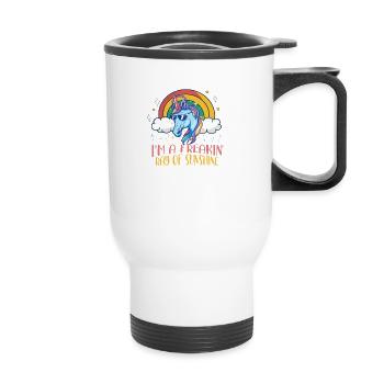 Freakin Ray Of Sunshine Einhorn Arc-en-ciel - Tasse isotherme avec poignée - blanc - Devant