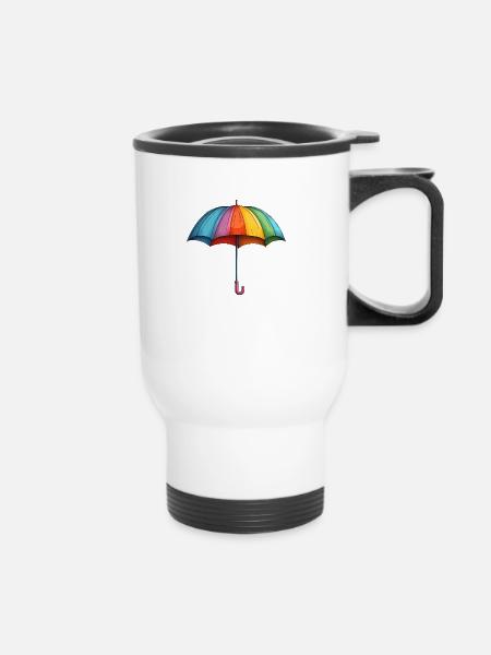 Bunter Regenschirm - Thermobecher mit Tragegriff - Weiß
