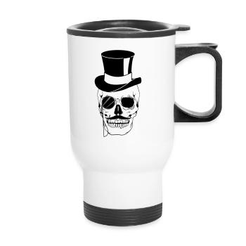 Hipster Totenkopf Gentleman Schädel mit Zylinder - Thermobecher mit Tragegriff - Weiß - Vorne
