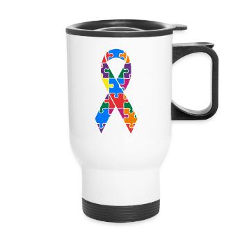 Puzzle de ruban de sensibilisation à l'autisme coloré - Tasse isotherme avec poignée - blanc - Devant
