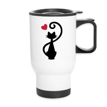 Chat - chat dame - chat - chat - minou - Tasse isotherme avec poignée - blanc - Devant