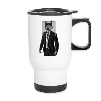 Husky dog with suit clothes in picture frame - Thermal mug with handle - white - Front