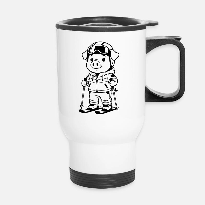 Cochon avec des skis - Tasse isotherme avec poignée - blanc
