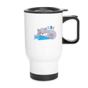 Cat with school cone school enrollment - Thermal mug with handle - white - Front