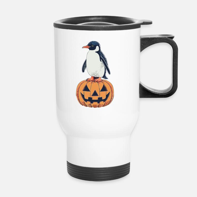 Halloween Penguin Pumpkin Design - Thermal mug with handle - white
