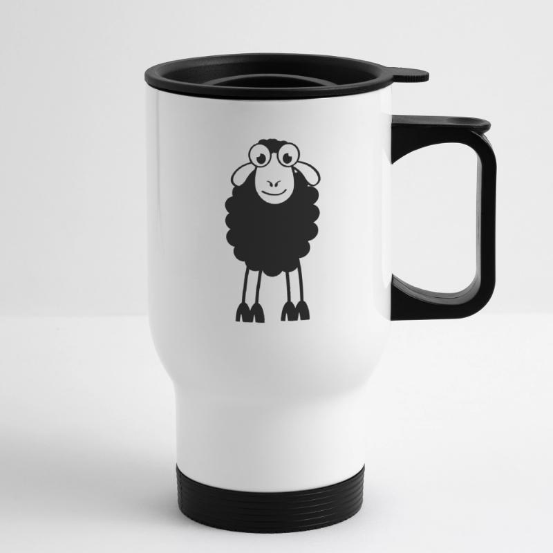 Schafe, weiße oder schwarze Schafe. Träumen oder schlafen Thermobecher mit Tragegriff