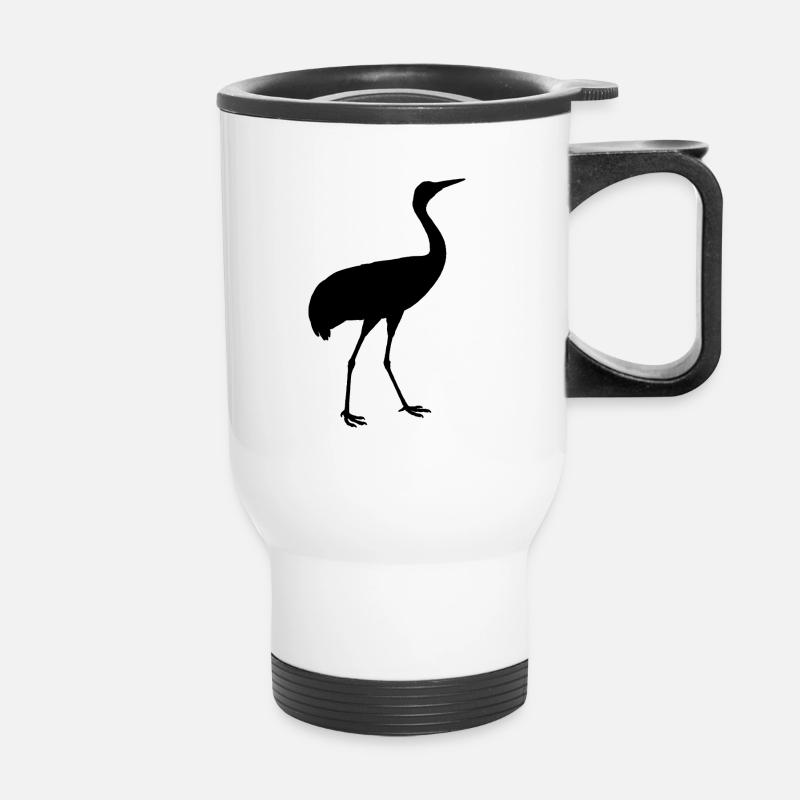 Kran Kranich Vogel Silhouette - Thermobecher mit Tragegriff - Weiß