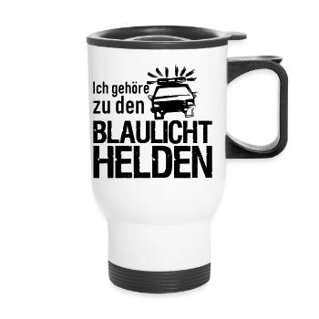Blaulicht Polizei Feuerwehr Sanitäter Geschenk - Thermobecher mit Tragegriff - Weiß - Vorne