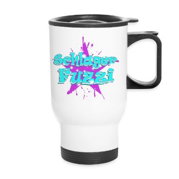 Schlager Schlagerfuzzi bei Schlagerparty mit Herz - Thermobecher mit Tragegriff - Weiß - Vorne