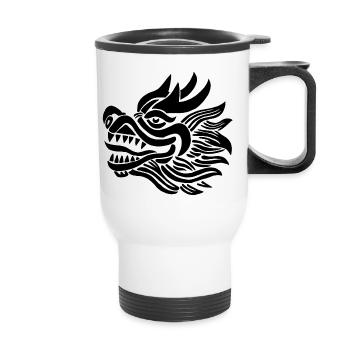 Tête de dragon chinois (noir) - Tasse isotherme avec poignée - blanc - Devant